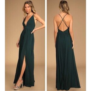 Lulus Ballroom Bliss Emerald Green Pleated Maxi Dress Size Small Formal Wedding